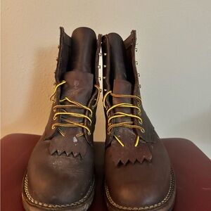 Men's Brown Leather Boots with Yellow Laces